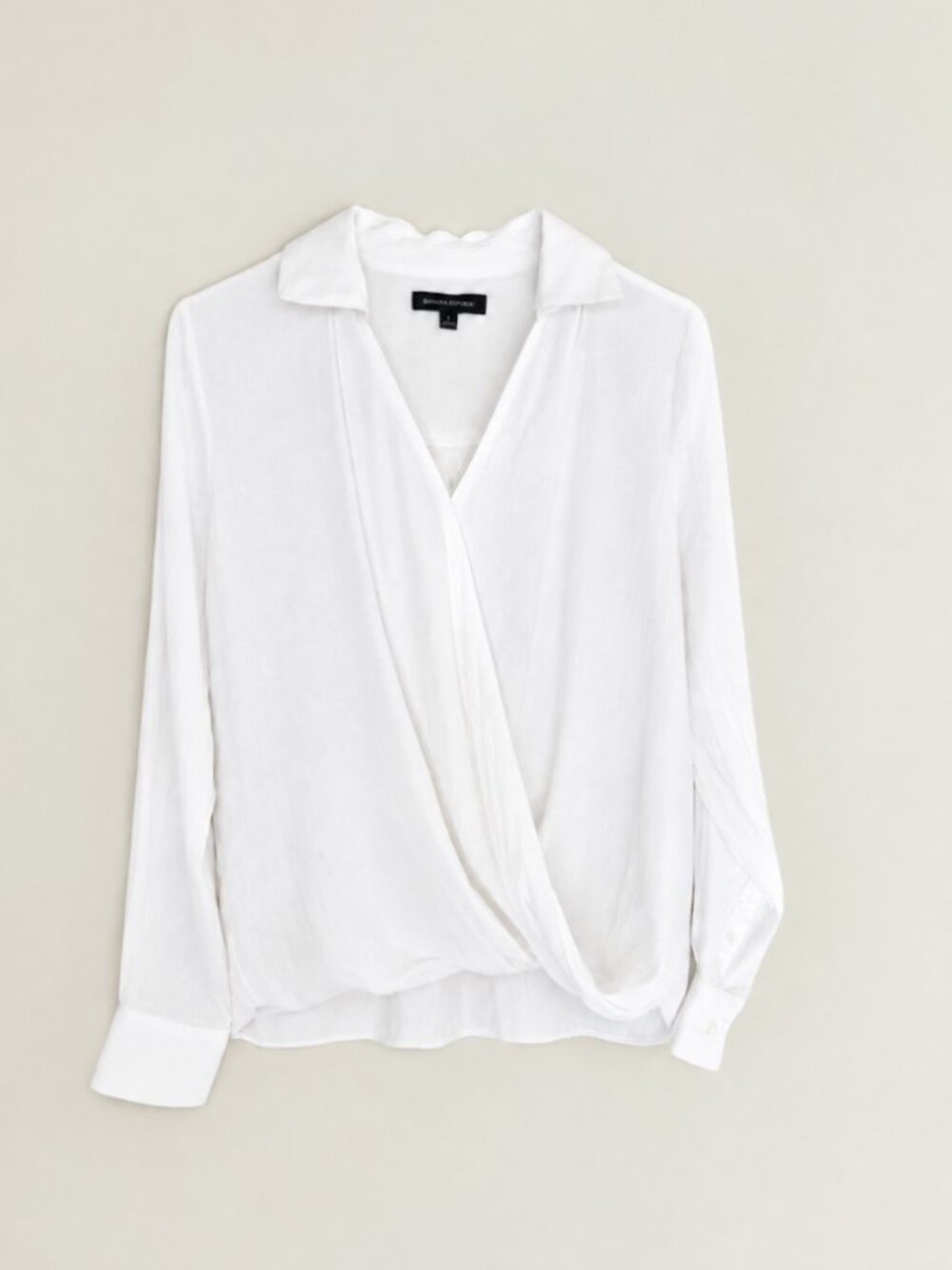 Banana Republic White Draped Faux-Wrap Blouse – Size Small